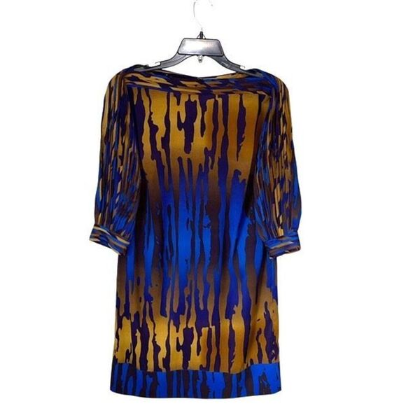 Jones New York Womens Vintage Abstract Shift Dress‎ Gold Blue Size 8 NWT - Picture 1 of 10